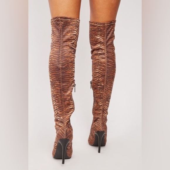 Thigh high brown zebra print boots - Picture 2 of 4